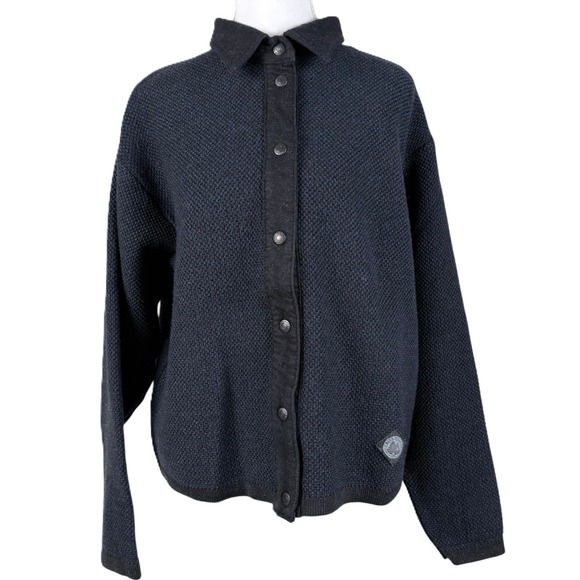 Blue Willi's Jackets & Blazers - Blue Willis Denmark Knit Jacket Womens L Blue Cotton Button Up Y2K Natural Fiber